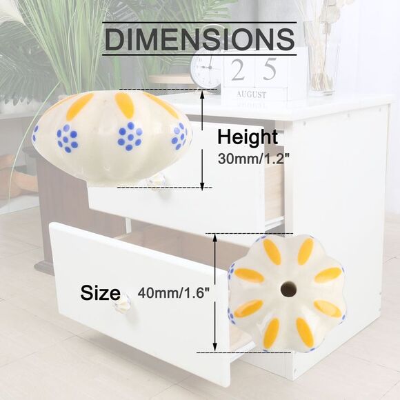 6pcs Vintage Knobs Floral Ceramic Pumpkin Drawer Handles Pulls Knob, Gazania - Picture 5 of 6